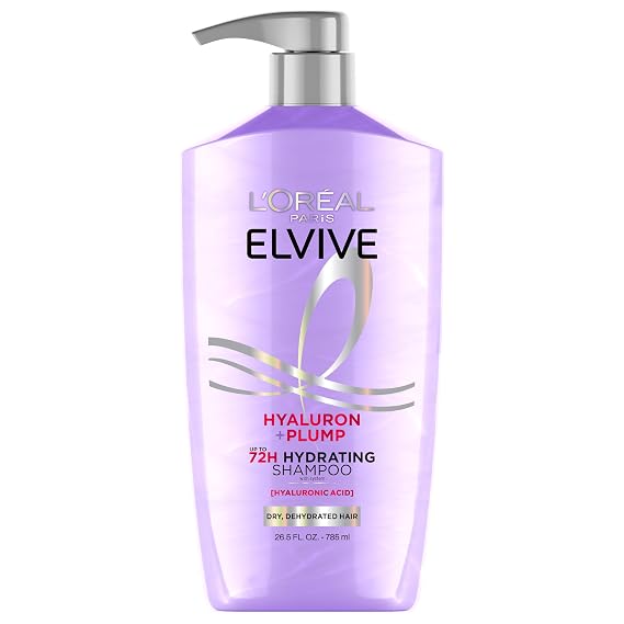 L'Oreal Paris Elvive Hyaluron Plump Hydrating Shampoo for Dehydrated, Dry Hair Infused with Hyaluronic Acid Care Complex, Paraben-Free, 26.5 Fl Oz