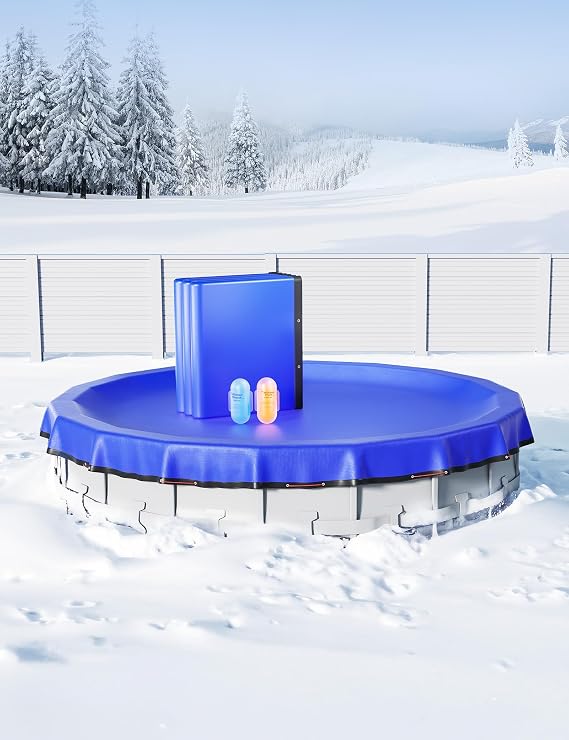 POOLHACKER 3 in 1 Winter Closing Kit & 15ft Blue Round Winter Pool Cover