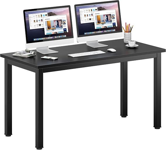 DlandHome 63 inches Large Computer Desk, Black, Metal Frame | Decent Steady Home Office Executive Desk, Writing Study Craft Work Rectangle Table, Adjustable Feet, Modern Simple Design