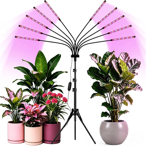 Grow Lights for Indoor Plants [ 10 in1 ] 500 LEDs, Full Spectrum Grow Light for Indoor Growing with Tripod Stand, Auto On/Off Timing 4/8/12H, Plant Grow Lights Indoor.