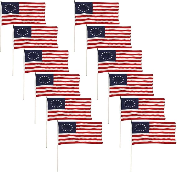 Betsy Ross Stick Flags, 12" x 18" (Pack of 12) | Polyester Fabric