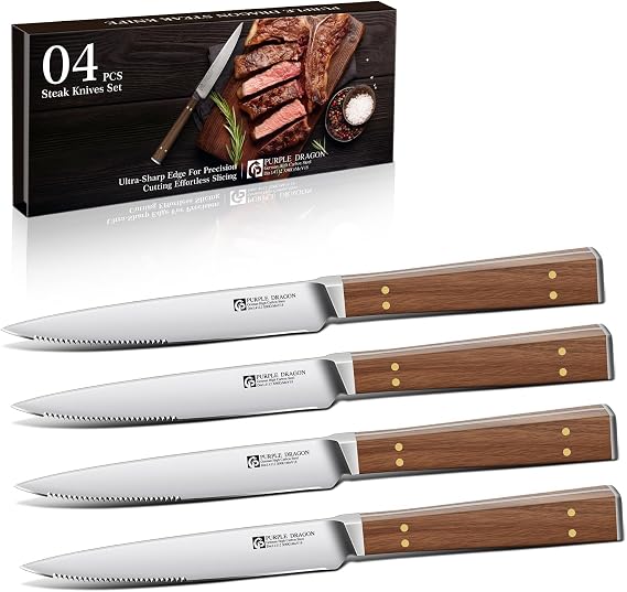 Purple Dragon Serrated Steak Knives Set of 4 inch - Steak Knife Set