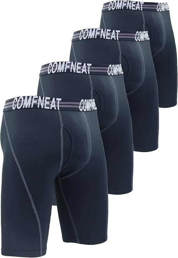 Comfneat Men's 4-Pack 9" Long Leg Boxer Briefs Sports Performance Underwear