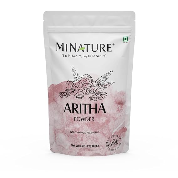mi nature Aritha (Sapindus Laurifolia) Powder/Soap Nut Powder - USDA NOP Certified Organic Hair Conditioner for Silky Hair from India (227g / 1/2 lb)