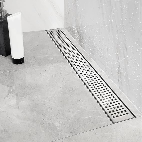 Neodrain Za3g03 Linear Shower Drain with Quadrato Pattern Grate, 24-Inch, Brushed 304 Stainless Steel 36 IN ZA3-36-G03
