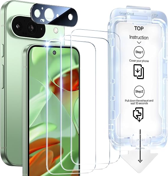 SMARTDEVIL [3+1 Pack Tempered Glass for Google Pixel 9 Screen Protector