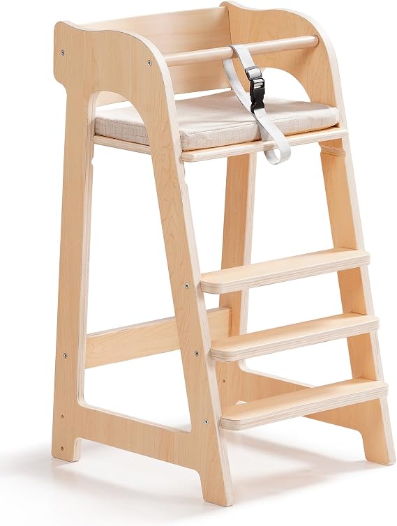 ROBUD Wooden High Chair for Baby 6M+, Adjustable Seat Footrest up to 40kg