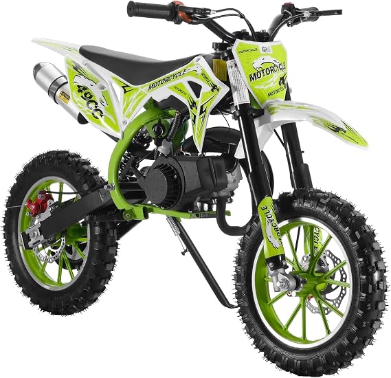 50CC Kids Dirt Bike, 2-Stroke Dirt Bike for Kids,Gas Power Motocross, Off Road Mini Motorcycle, Gas Bike Load 330Lbs Springs Soft Seat Cushion Pocket Motorbike with Front Rear Disc Brakes Green