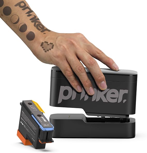 Prinker S Temporary Tattoo Device Package for Your Instant Custom Temporary Tattoos with Premium Cosmetic Black Ink - Compatible w/iOS & Android Devices