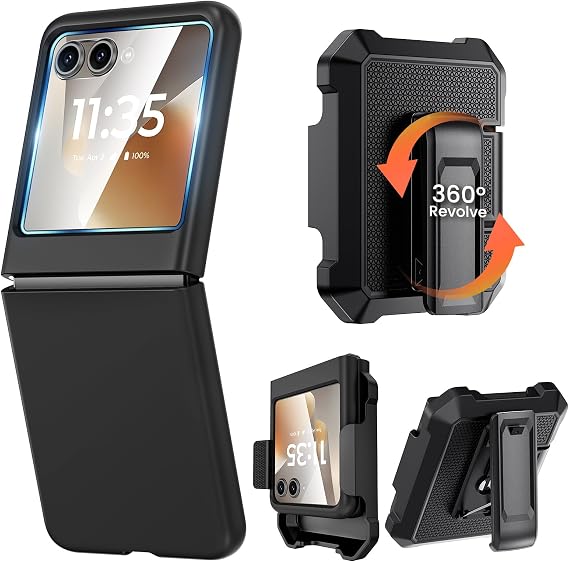 Caka for Motorola Razr 2026/2025/2024 Case with Belt Clip Holster Black