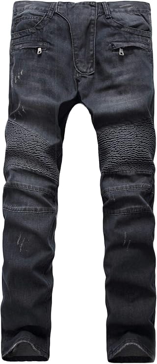 Andongnywell Men's Distressed Slim Fit Biker Jeans Ripped Stretched Denim Pants Destroyed Skinny Fit Zipper Trousers