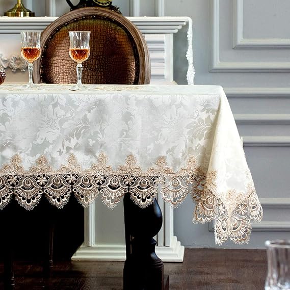 ARTABLE Light Brown Lace Rectangle Tablecloth Antique Vintage 60 x 104 Inch