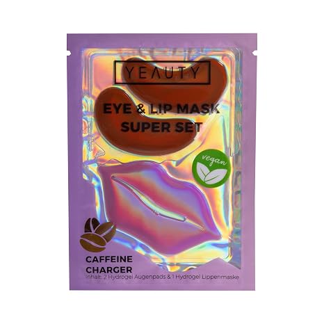 YEAUTY SUPER SET CAFFEINE CHARGER - EYE und LIP MASK in einem Produkt vereint! Gesichtspflegeset für Augen- und Lippenbereich in einer Anwendung - Koffein Hyaluron und Peptide 1 Set