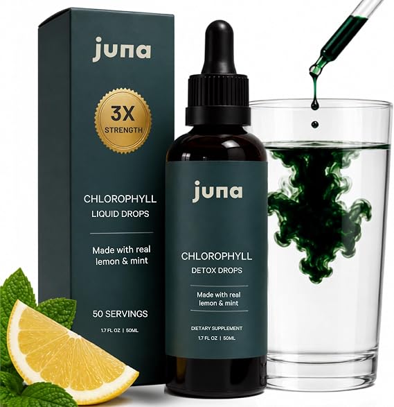 Juna Liquid Chlorophyll Detox Drops, Lemon & Mint Flavor, 3X Strength