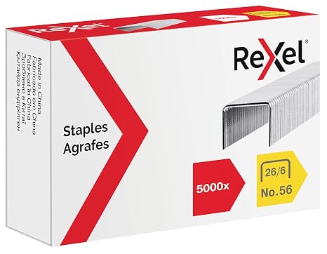 Rexel No.56 26/6 Staples for Standard Staplers, for Stapling Upto 20 Sheets, Use with Desktop Staplers and Pliers, 5000 Count (Pack of 1)