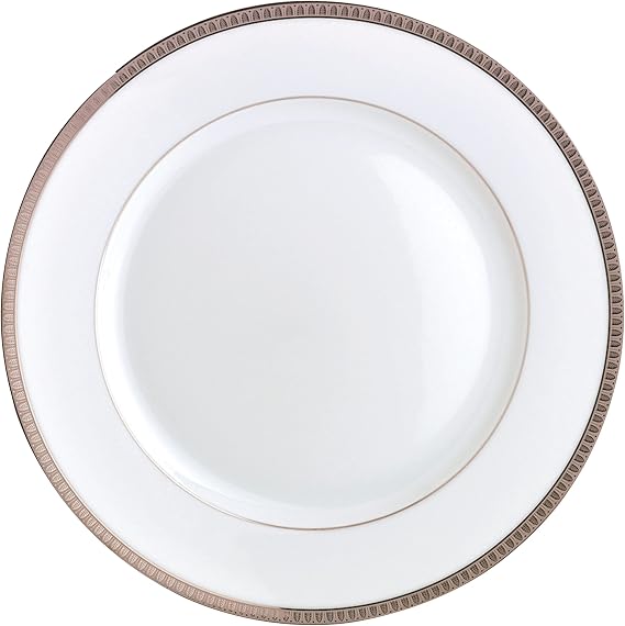 Christofle Malmaison Platinum Set of 6 Porcelain Dinner Plates #7645115, white, gold, 10.25 inch Diameter