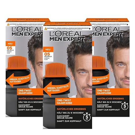 L'Oréal Paris 3 x Men Expert One Twist Hair Colour Light Brown 05 for Men 0% Ammonia; Number of Pieces: 1 180.0 ml 0.36 kg