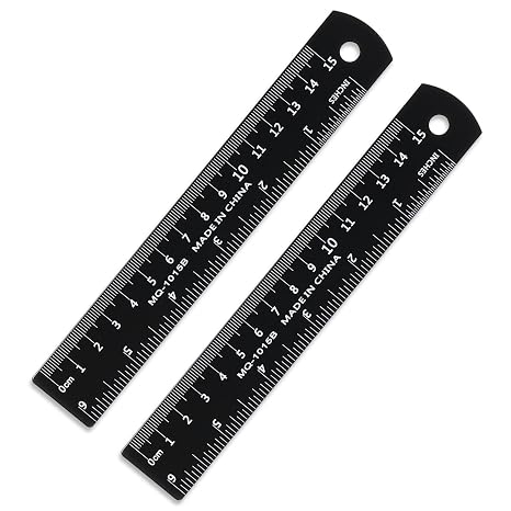 2Pcs 6 Inch Ruler Set Metal Dual Scale Metric Imperial Straight Ruler Easy to Read Precision Metal Rule Compact Black Measuring Tool for Student Drafter Designer Crafter Learner