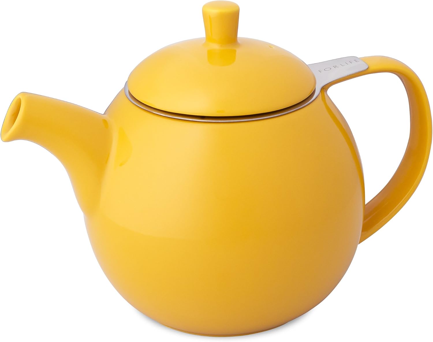 For Life Ceramic Teapot, 24.0 fl oz 710 ml, Large Capacity for 4 Cups with Infuser, Microwave and Dishwasher Safe, Mandarin Orange, Curve Teapot 387Mnd