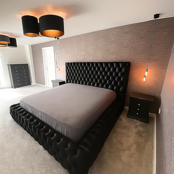 Elegant Chesterfield Ambassadar Bed Frame - Upholstered in Plush Velvet with Optional Mattress/Gas Lift - UK Made (Black Plush, Double 4ft6 Bed Frame)