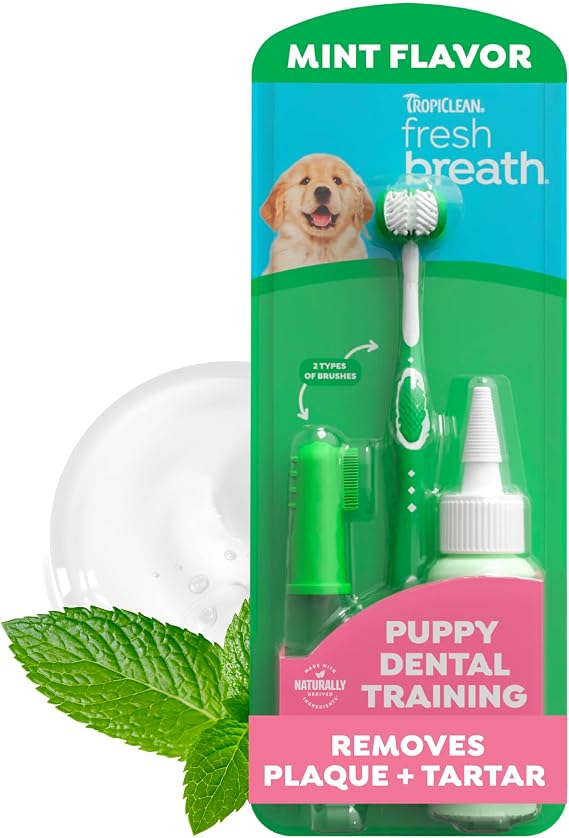 TropiClean Fresh Breath Puppy Tooth Brushing Kit, New Puppy Essentials