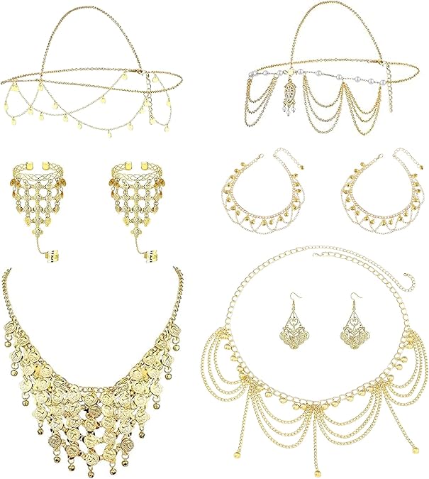 LOFITOR Gold Belly Dancer Accessories Belly Dance Jewelry Set for Women