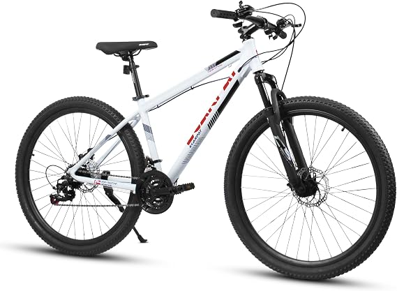 27 Inch Mountain Bike for Adults, 21-Speed Shimano Drivetrain, Aluminum Frame with Suspension Fork & Dual Disc Brakes - Men & Women MTB for Trail & City Riding
