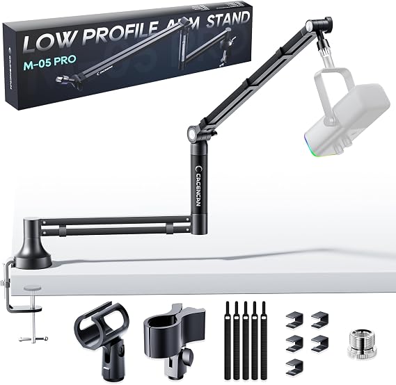 Mic Arm, 360° Rotatable Microphone Boom Arm Mic Stand for Fifine AM8 K669B Blue Yeti HyperX shure sm7b SoloCast AT2020, with Mic Clip 3/8" to 5/8" (Black)