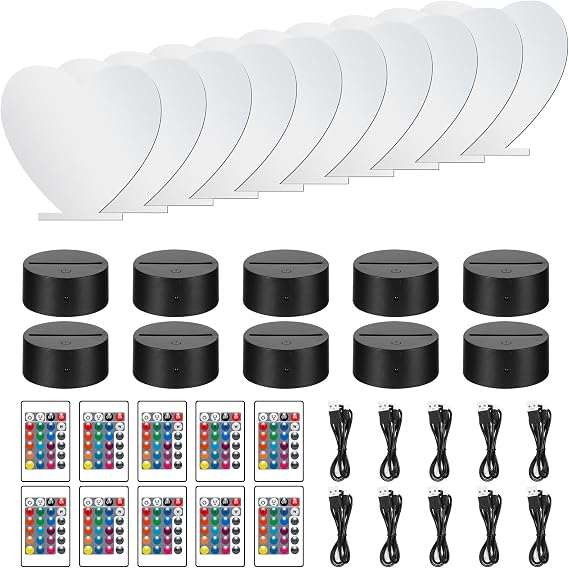 10PCS Acrylic Light Base, 3D Night LED Lamp Base Set, DIY Illusion Lamp with 16 Colors & 4 Modes, Remote Control Night Light for Kids, Gift for Boys and Girls Room Decoration [Energy Class A]