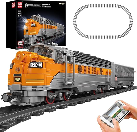Mould King 12018 Train Building Blocks Sets, Remote/App Control EMD F7 Internal Combustion Locomotive Kits, Scale Model with Tracks for Adults Teen(1541 PCS)