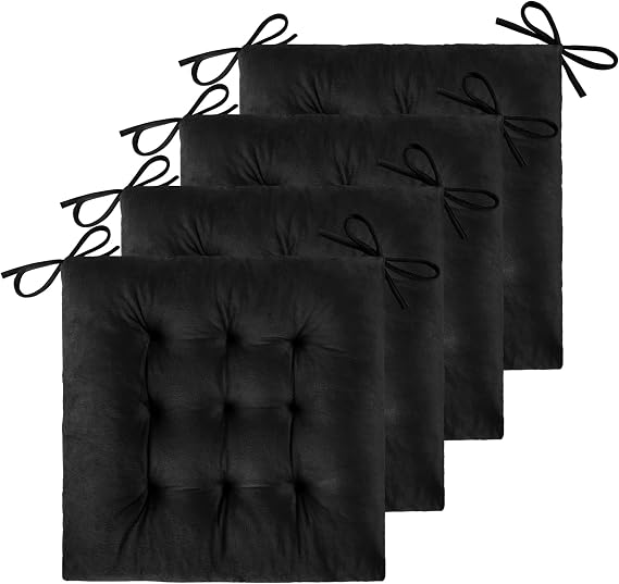 ELFJOY 4 Pack Chair Cushions for Dining Chairs with Ties Black 16"x16"