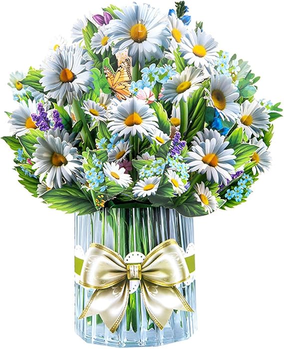 3D Colorful Paper Pop Up Bouquet Cards, Pop Up Greeting Cards for Mum, Daughter,Sister,Home Decor & Celebration Keepsake, Handcrafted Foldable Greeting Card (Daisy)