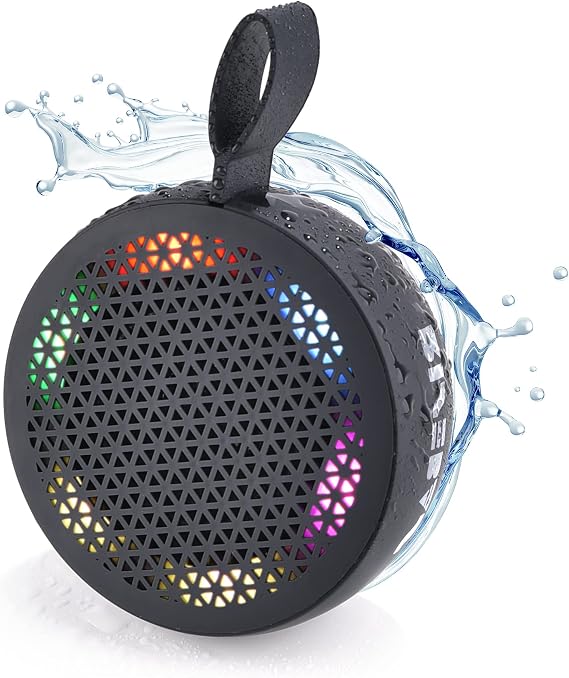 RISEBASS Water Resistant Bluetooth Shower Speaker, Handsfree Portable Speakerphone Control Buttons with LED Light, True Wireless Stereo for Bathroom, Kitchen, Hiking, Kayak, Beach, Gifts (Black)