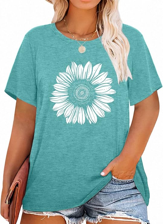 MK Shop Limited Plus Size Graphic Tees for Women Daisy Flower Print Shirts | Plus Size Tshirts,Cute Short Sleeve Shirts,Casual Loose Tops,Summer Fall Vacation Tees,Floral Graphic Tshirts