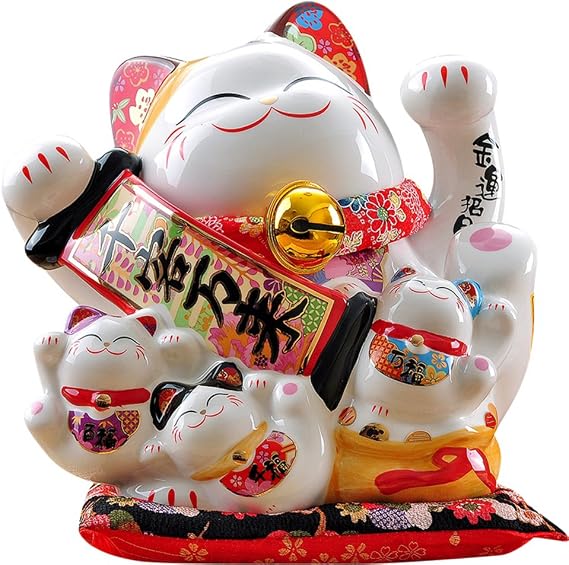 Large Size Ceramic Thriving Business Maneki Neko Lucky Cat(Beckoning Cat),Best Gift for Business Opening,Feng Shui Decor Attract Wealth and Good Luck