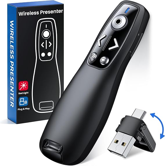 HELLCOOL USB-C Presenter with Laser Pointer & Dual USB-A & USB-C Receiver