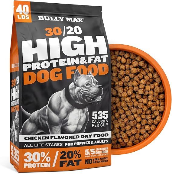 Bully Max Dry Dog Food for Adult & Puppy - High Protein & Fat for Muscle & Weight Gain - High Performance Healthy Dog Food Supplements - Small & Large Breed (535 Calories Per Cup), Chicken, 40 lb. Bag