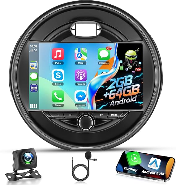 [2+64G] Car Radio for BMW Mini Cooper F55 F56 F57 2014-2019 (5 Door with OEM Nav Screen) - 9 Inch Touchscreen Android Car Stereo - Wireless Carplay and Android Auto/DSP/GPS/SWC + AHD Backup Camera