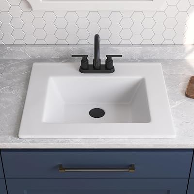 DeerValley 21x18 Rectangular Drop-in Vessel Sink - White Fireclay Modern Art Basin With Overflow for Bathroom - DV-1DS0123