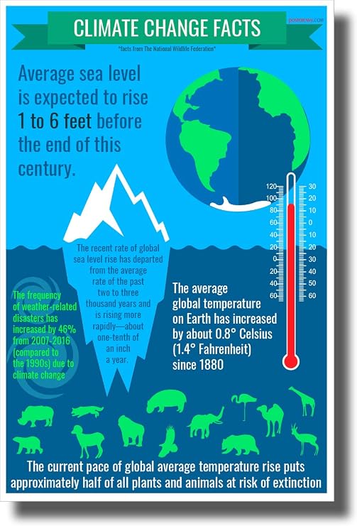 Climate Change Facts Educational Environmental Awareness 12"x18" US Made Poster