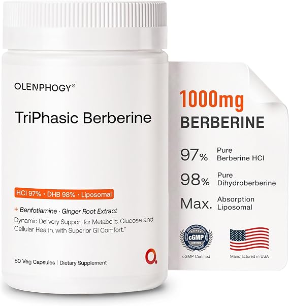 Berberine 1000mg, 9X Absorption, Pure Dihydroberberine, Liposomal & HCl