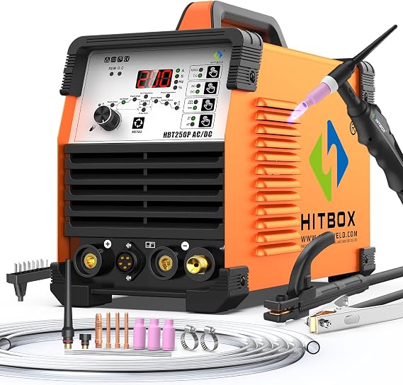 HITBOX 200A Aluminium TIG Welder AC/DC, Digital Inverter TIG Welding Machine with Pulse & Square Wave, Professional TIG Welder (HBT250P AC/DC)