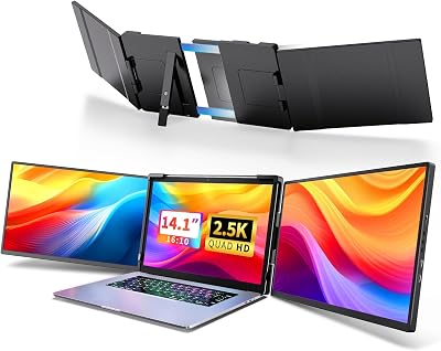 Triple Screen Laptop Monitor Extender - 2.5K QHD IPS Triple Portable Monitor for Laptop 13.3-17 Inch, Plug Play and Compatible with MacOSWinsChromeDex Black