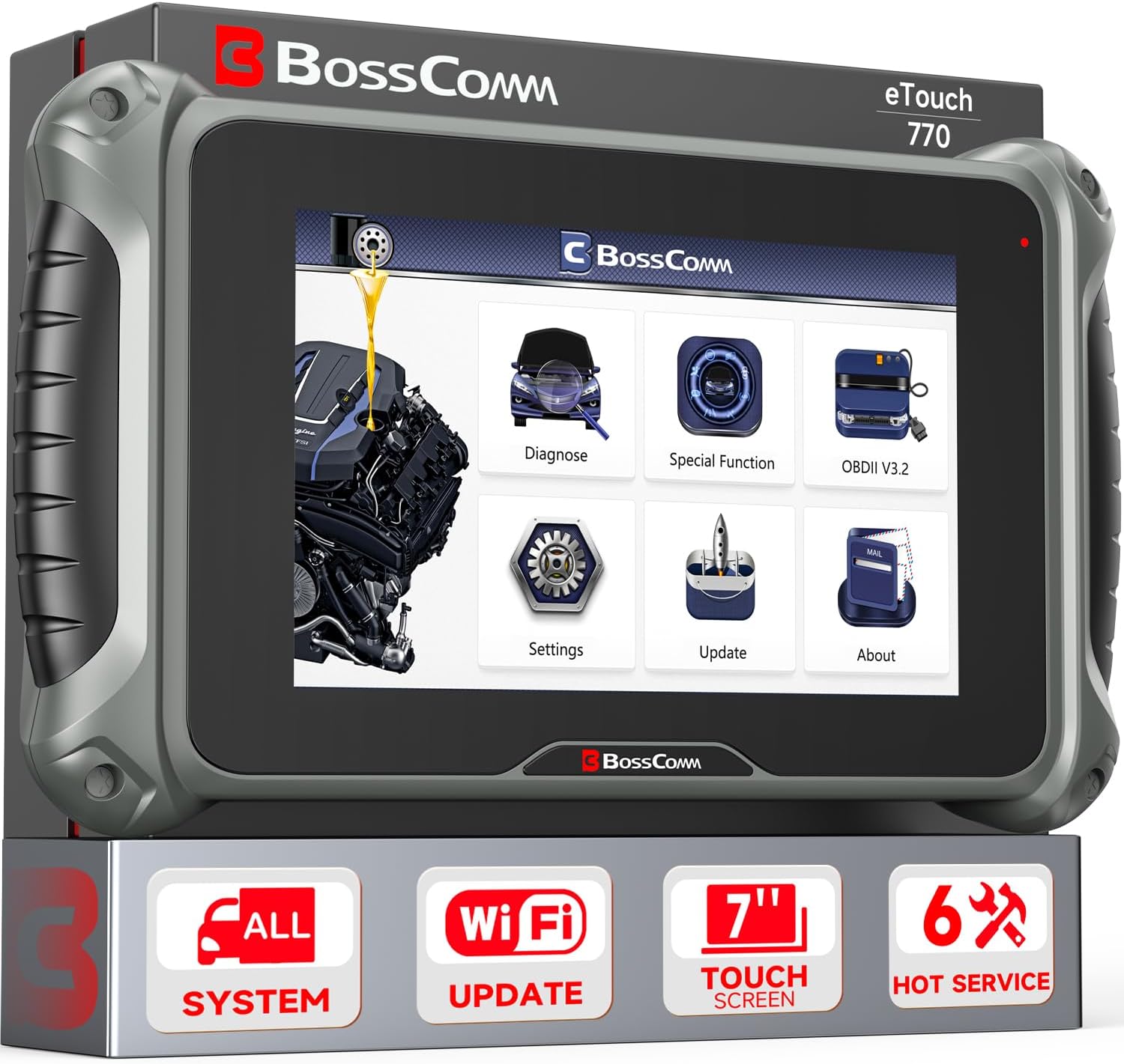 7 Touch Screen eTouch770 Car Scanner Diagnostics Tool, All System 6 Service Scan ToolOil Reset, ABS, Throttle, SAS, EPB, BMS, OBD2 Scanner Diagnostic Tool with Lifetime WiFi Update
