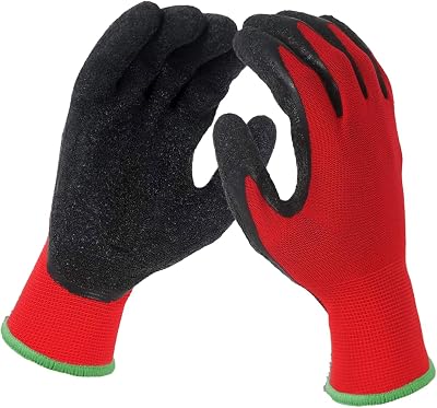 L&M Crinkle Latex Rubber Hand Coated Breathable Safety Work Gloves for Men Women Construction Landscaping