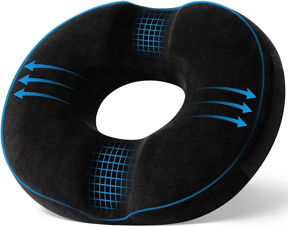 Donut Cushion for Hemorrhoids Memory Foam Seat Cushions Coccyx Cushion for Tailbone & Pressure Relief with Scientific Center Hole & U-Shaped Cutout, For Office Chair, Wheelchair, Airplane, Car Seat