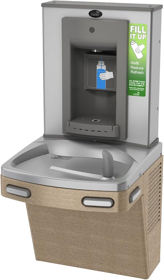 Oasis PG8SBF VersaCooler II Barrier-Free Drinking Fountain with VersaFiller Sports Bottle Filler, ADA, 8 GPH, Sandstone