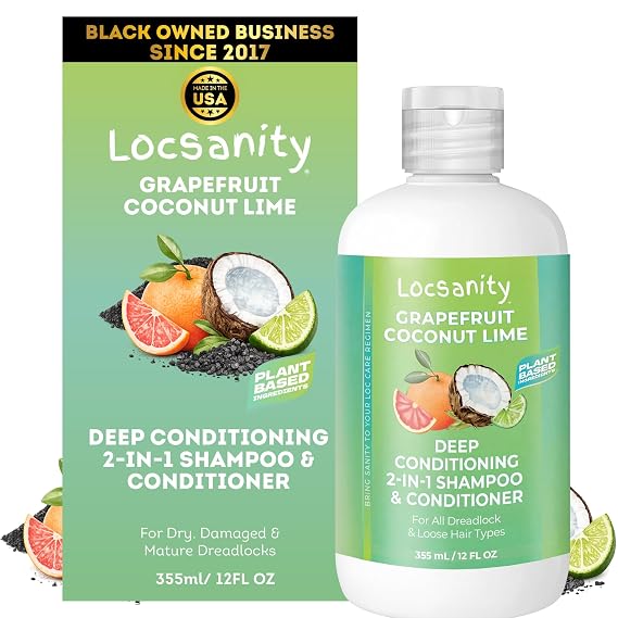 Locsanity - Grapefruit Coconut & Lime 2-in-1 Loc Shampoo & Conditioner - 12oz - Hydrating, Strengthens Hair for Dreads, Sisterlocks, Locks, Dreadlocks | Optimal for Mature Locs