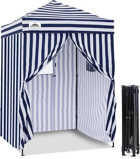 EAGLE PEAK Flex Ultra Compact 1.5mx1.5m Pop-up Canopy, Sun Shelter, Changing Room, Portable Privacy Canopy Cabana for Pool, Fashion Photoshoots, or Camping, White/Blue