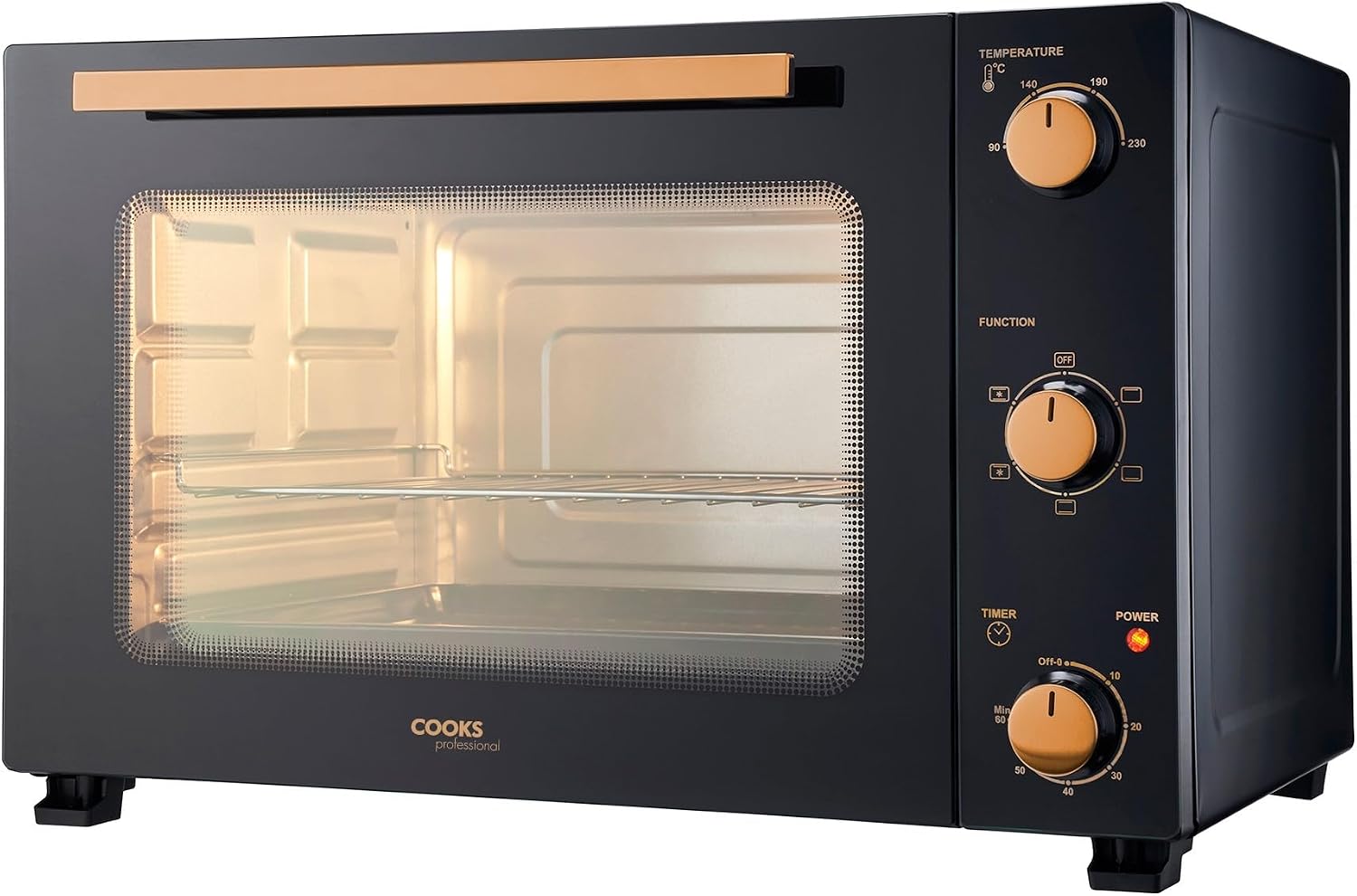 Cooks Professional Mini Portable Oven, Electric Countertop Cooker, Adjustable Temperature Control & Timer, Wire Rack & Detachable Handle BlackCopper, 48L